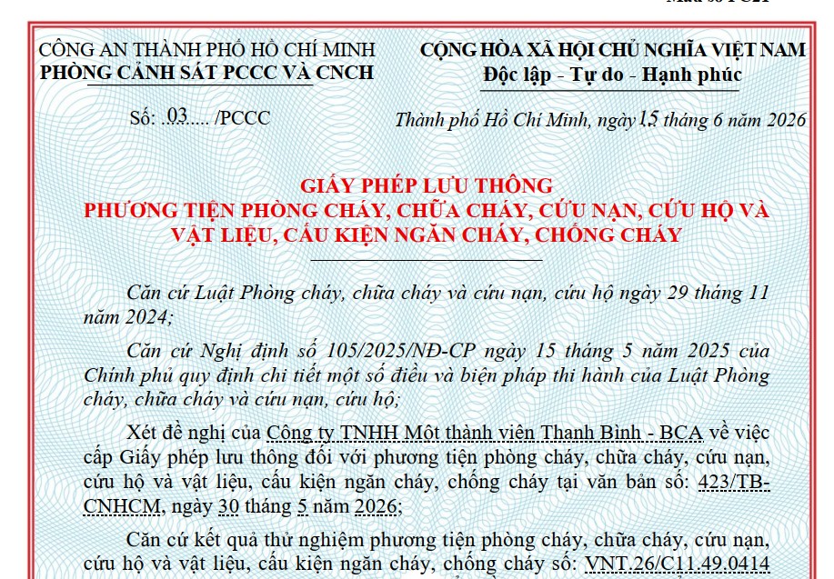 Giấy lưu hành sản phẩm bình chữa cháy Dolphin mới nhất 2026